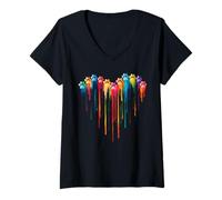 Mujer Lindo colorido perro pata corazón colorido huella de perro huella corazón impresión Camiseta Cuello V