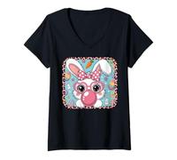 Mujer Lindo Conejo de Pascua Bubble Gum Girl Leopard Pattern Kawaii Art Camiseta Cuello V