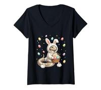 Mujer Lindo Conejo de Pascua con Huevos diseño de Serpiente caprichosa Camiseta Cuello V