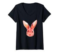 Mujer Lindo Conejo Rosa Conejo Día de Pascua Geométrico Arte Camiseta Cuello V