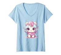 Mujer Lindo Conjunto de Pijamas de Unicornio para niñas con sueños mágicos Camiseta Cuello V