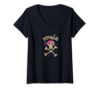 Mujer Lindo cráneo Pirata, Divertido Regalo para Amantes de la Aventura Camiseta Cuello V