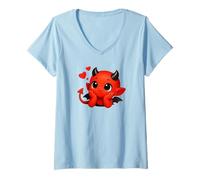 Mujer Lindo Diablo bebé Enamorado con Corazones flotantes Formas manía Camiseta Cuello V