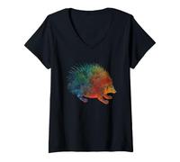 Mujer Lindo Dibujo Colorido de puercoespín Silueta de puercoespín Camiseta Cuello V