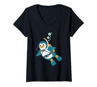 Mujer Lindo Dibujo De Pingüino De Dibujos Animados Buceo Kawaii Buceo Camiseta Cuello V