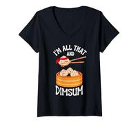Mujer Lindo Dim Sum Juego de Palabras Gráfico Asiático Cocina Foodie Dibujos Animados Arte Camiseta Cuello V