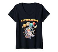 Mujer Lindo Dinosaurio Astronauta Astrozaurus Planeta Espacial Globos Camiseta Cuello V