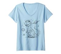 Mujer Lindo Dinosaurio T-Rex Explorador Espacial Aventura cósmica Dinosaurio Camiseta Cuello V