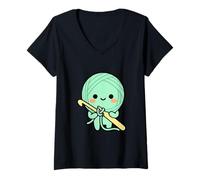 Mujer Lindo Diseño Amigurumi de Ganchillo y Lana Camiseta Cuello V