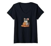 Mujer Lindo diseño de Dibujos Animados de Galletas Ninja Mouse Camiseta Cuello V