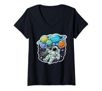Mujer Lindo Disfraz de Astronauta para niños, niñas, Mujeres, Hombres, Planeta Camiseta Cuello V