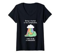 Mujer Lindo Disfraz de Dinosaurio T-Rex Rainbow Time To Be A Dino Camiseta Cuello V
