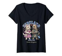Mujer Lindo Divertido Cairn-Terrier Perros Pareja Gaita Escocia Camiseta Cuello V