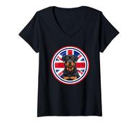 Mujer Lindo Divertido Perro Rottweiler Cachorro Bandera de Inglaterra Reino Unido Camiseta Cuello V