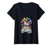 Mujer Lindo Domingo de Pascua Conejito de Pascua Feliz Pascua Camiseta Cuello V