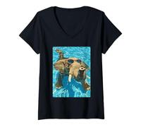 Mujer Lindo Elefante con Gafas de Sol Cool Summer Animal Natación Camiseta Cuello V
