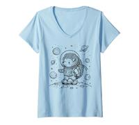 Mujer Lindo Erizo Astronauta Explorador Espacial Aventura Lunar Camiseta Cuello V