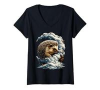 Mujer Lindo Erizo con Nieve Animal nevado Temporada de Invierno estética Camiseta Cuello V