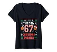 Mujer Lindo Este MI Feo 67 Jersey DE Navidad Meme Six Seven Brain Camiseta Cuello V