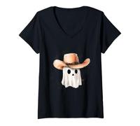 Mujer Lindo fantasma divertido sombrero de vaquero occidental Halloween vaquera Camiseta Cuello V