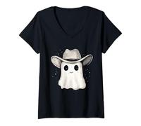 Mujer Lindo fantasma divertido sombrero de vaquero occidental Halloween vaquera Camiseta Cuello V