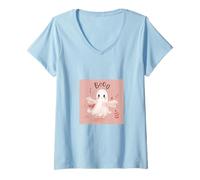 Mujer Lindo Fantasma Espeluznante Boo Halloween Fantasmas Temporada Espeluznante Camiseta Cuello V