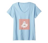 Mujer Lindo Fantasma Espeluznante Boo Halloween Fantasmas Temporada Espeluznante Camiseta Cuello V