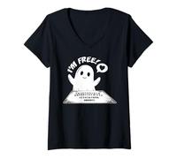 Mujer Lindo Fantasma Jugando Ouija Tablero Gótico Ouija Pagano Satánico Camiseta Cuello V