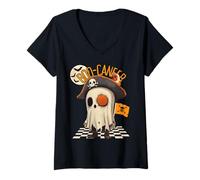 Mujer Lindo Fantasma Pirata Halloween Divertido Disfraz ilustración Camiseta Cuello V