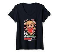 Mujer Lindo fútbol Vaca Habilidad Carga Heifer Gym Mom Club Tacos Camiseta Cuello V