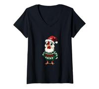 Mujer Lindo Gallo cómico de Navidad | Fiesta de Navidad Camiseta Cuello V