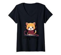 Mujer Lindo Gatito enredado en Hilo Divertido diseño de Juego de Palabras teoría de Cuerdas Camiseta Cuello V