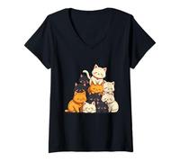 Mujer Lindo gatito gatos anime kawaii neko diseño para mujeres y niñas Camiseta Cuello V