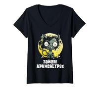 Mujer Lindo Gatito Zombi apocalipsis Horror Caminar Gato Camiseta Cuello V