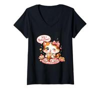 Mujer Lindo Gato Boba Kawaii Bubble Tea Kitten It's Boba Time Camiseta Cuello V