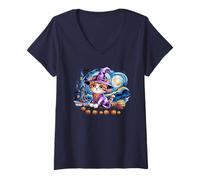 Mujer Lindo Gato Bruja Fantasma Espeluznante Truco Regalo niños mamá Camiseta Cuello V