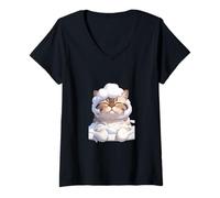 Mujer Lindo Gato Burbuja baño ilustración Camiseta Cuello V