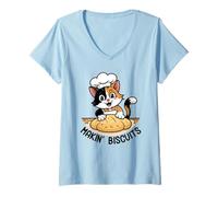 Mujer Lindo Gato Calico De Dibujos Animados Cocinar Panadero Chef Makin Galletas Camiseta Cuello V