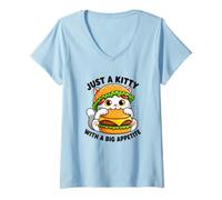Mujer Lindo Gato Citas sólo un Gatito con Gran appatita Camiseta Cuello V