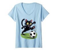 Mujer Lindo Gato Merch, Divertido Gato Vintage de una pandilla de Gatos Jugando al fútbol Camiseta Cuello V