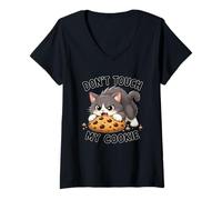 Mujer Lindo Gato no Toque mi Galleta Camiseta Cuello V