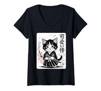 Mujer Lindo Gato Samurai bebé Kawaii clásico - Lindo japonés Sakura Camiseta Cuello V