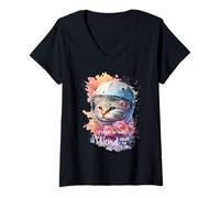 Mujer Lindo Gato, Tengo Que Decir Cosas Raras o moriré. Camiseta Cuello V