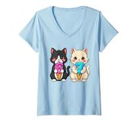 Mujer Lindo Gatos Kawaii Neko 67 Drip Meme Divertido Seis Siete Camiseta Cuello V