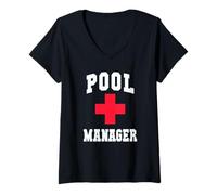 Mujer Lindo GERENTE DE PISCINA Viaje a la playa Vacay Playa Equipo de vacaciones Camiseta Cuello V