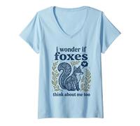 Mujer Lindo gráfico de «Me pregunto si los Zorros piensan en mí también» Camiseta Cuello V