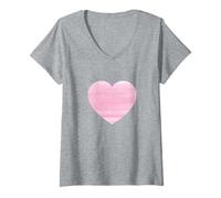 Mujer Lindo gráfico minimalista de trazos de acuarela rosa claro Camiseta Cuello V