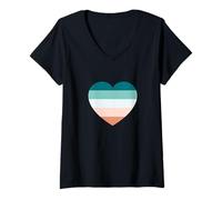 Mujer Lindo gráfico temático de retiro costero con rayas de cinco colores Camiseta Cuello V