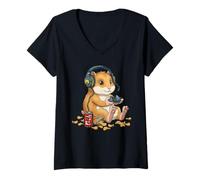Mujer Lindo hámster Controlador de Videojuegos PC Consola Gaming Nerd Camiseta Cuello V