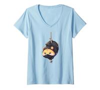 Mujer Lindo hámster Ninja Kawaii Chibi Anime Shinobi Pet Art Camiseta Cuello V